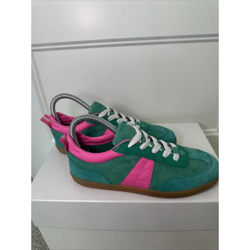 Boden Women's Erin Retro Tennis Sneakers Green Pink Color Block Size 38 US 7